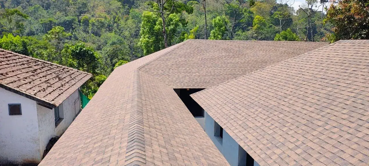 Architectural roofing shingles on a modern home