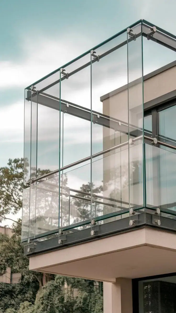 Structural glass facade with glazed balcony